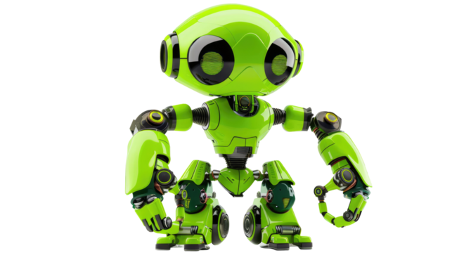 Funny green robot on transparent
