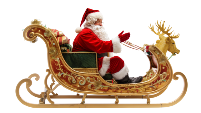 Santa Claus with sleigh isolated on transparent background