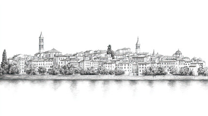Fototapeta premium Aix, en, black and white pen pencil hand-drawn effect drawing illustration for travel poster, card, wallpaper, backdrop or banner. Modern, clear, artistic and simple