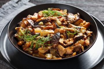 fried blend of wild mushrooms in a bowl