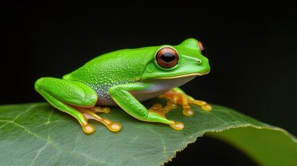 Naklejka premium Green Tree Frog Sitting on a Leaf