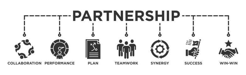 Partnership banner web icon vector illustration concept with icon of collaboration, performance, plan, teamwork, synergy, success and win-win solution