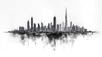 Naklejka premium Al Ain, UAE, black and white pen pencil hand-drawn effect drawing illustration for travel poster, card, wallpaper, backdrop or banner. Modern, clear, artistic and simple