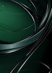 Abstract green and silver background with swirling lines.