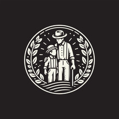 father and son vector art. International Day of Families, Father's day, fathers care, father and son, father and daughter  vintage line art logo.