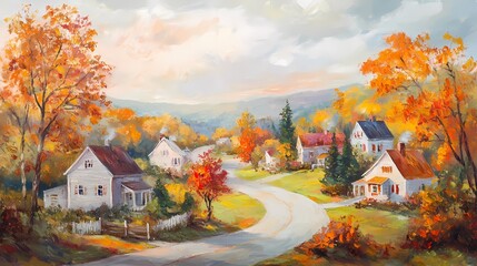Obraz premium Serene Rustic Autumn Village Landscape