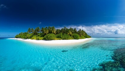 Fototapeta premium A small, tropical island with white sand beaches and clear blue water