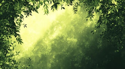 Nature green background with elements of trees and soft shadows