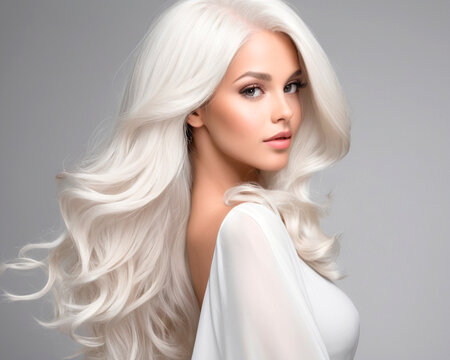 Mujer joven y hermosa con pelo blanco