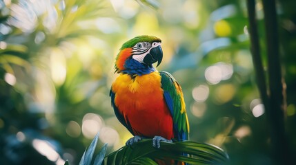 Obraz premium Vibrant Parrot Perched Among Greenery
