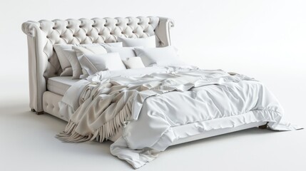 Luxury Upholstered Bed with White Bedding