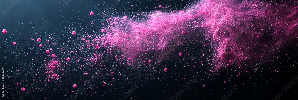 Poster mesmerizing arrangement of pink particles is intricately designed in a geometric layout, illuminated