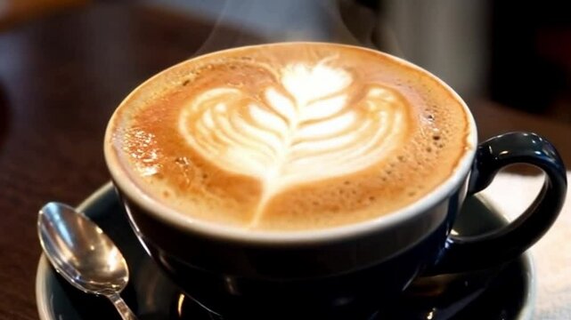 coffee with elegant rosetta latte art look
