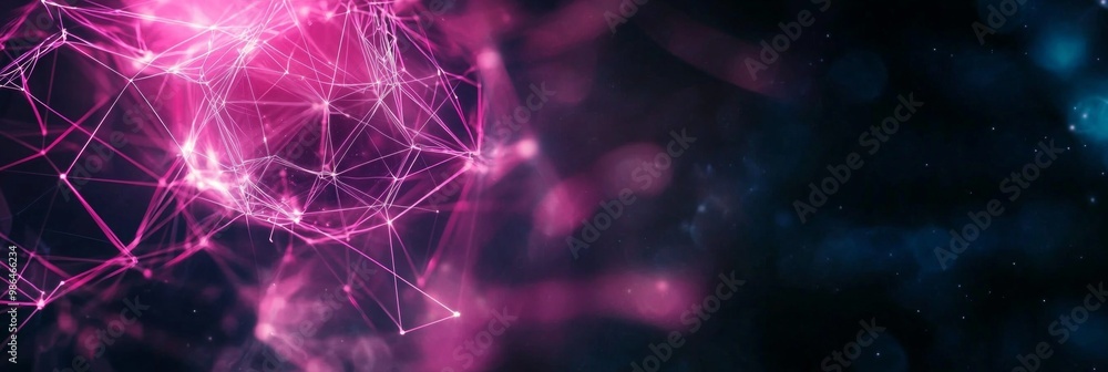 Poster captivating display of pink particles forms a mesmerizing geometric pattern, interconnected by lumin