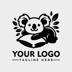 Vector Logo Koala Lay On The Pillow Sleepy Koala Sleeping Koala