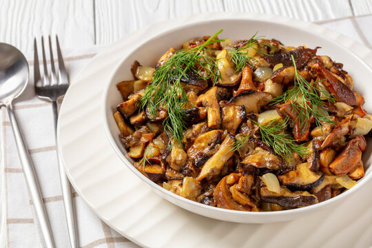 fried blend of wild mushrooms in a bowl