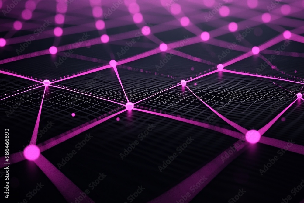 Poster tiny pink dots scatter across a black canvas, interconnected by luminous lines that create a mesmeri