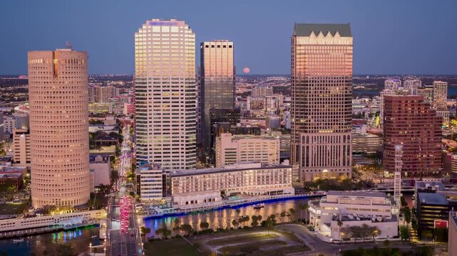 Aerial view of Tampa at sunset