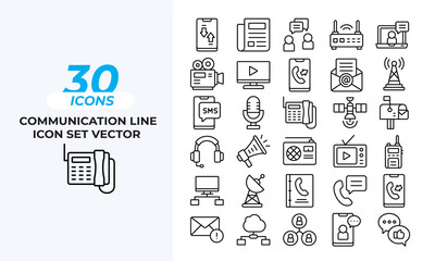 Commuinication Line icon Set Collection Layout Vector Template. Vector illustration in line style of icons 