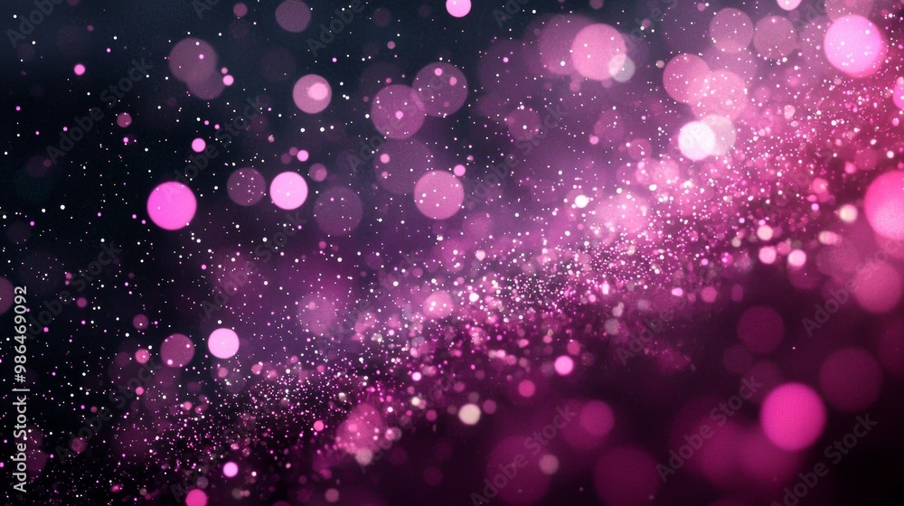 Poster bright pink particles twinkle against the deep black void, creating a minimalist cosmic theme that c