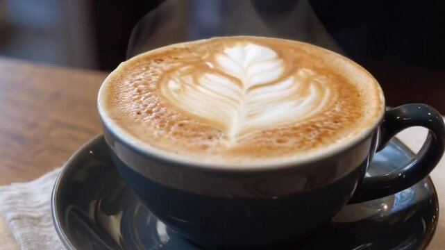 coffee with elegant rosetta latte art look