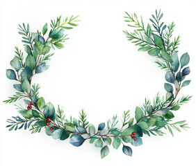Watercolor Winter Christmas bouquet with foliage, flowers, and berries
