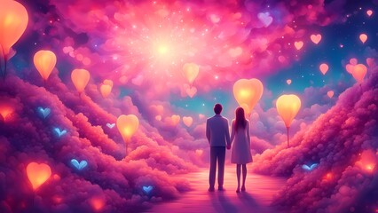 Romantic couple in the night sky