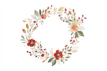 Lovely flower garland creation, nature-inspired border featuring subtle twigs. Vintage meadow flora details for save the date cards. Graceful graphic art for ceremonies