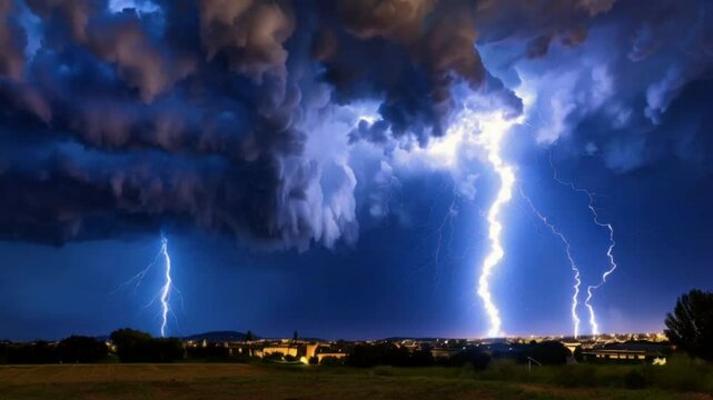 Laps de temps d'orage. Le laps de temps de l'orage grave opacifie la nuit avec la foudre