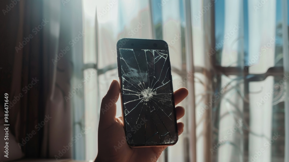 Aufkleber broken smartphone on light background generative ai