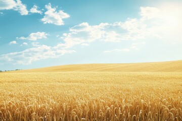 Naklejka premium Golden fields of crops beneath a bright sky in an expansive region