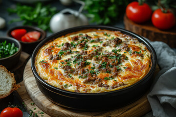 Tavë Kosi - Albanian Baked Lamb and Yogurt Casserole with Fresh Herbs