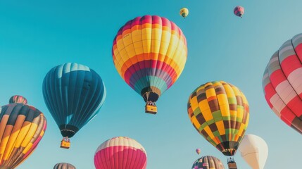 Fototapeta premium Colorful Hot Air Balloons in Clear Blue Sky