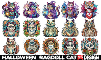 Fototapeta premium Halloween Ragdoll Cat T-Shirt Design, Handwritten Lettering Calligraphy Graphic Typography Element, Isolated on White Background, SVG Vector for Adobe Stock Spooky Designs