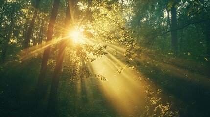 Sunlight Beams Through Dense Forest Canopy