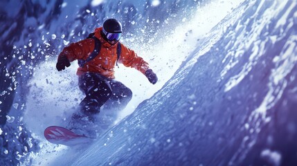 Naklejka premium Exciting Snowboarding Adventure in Winter Wonderland