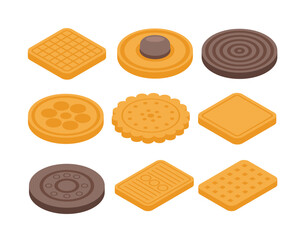 Cookie isometric vector icons. Biscuit isolated 3d cartoon design.