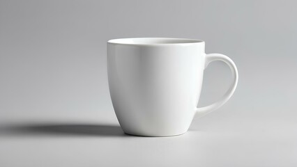 A single white cup on a clean, light-gray surface.