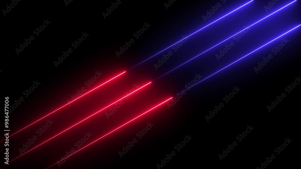Poster abstract red and blue color neon light animated on a dark background. abstraction neon lines moving 