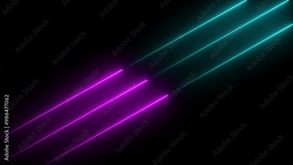 Poster abstract pink and cyan color neon light animated on a dark background. abstraction neon lines moving