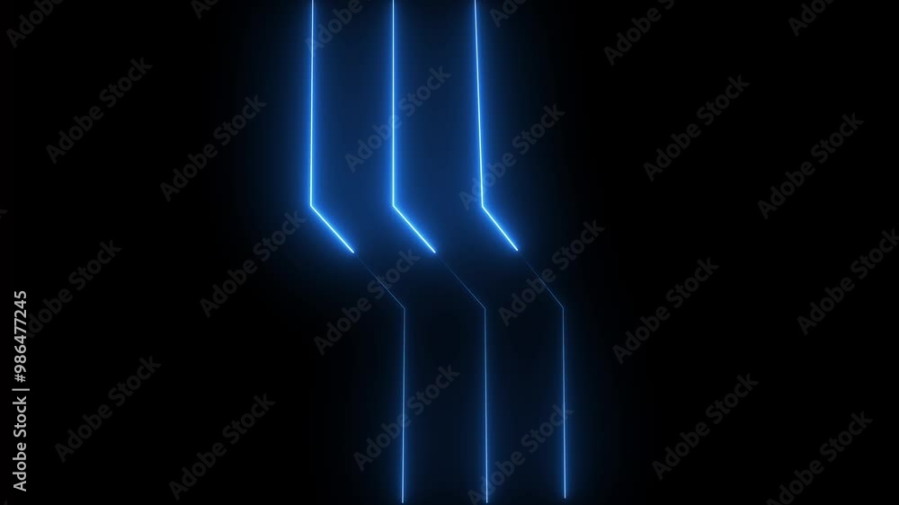 Poster abstract blue color neon light animated on a dark background. abstraction neon lines moving up scree