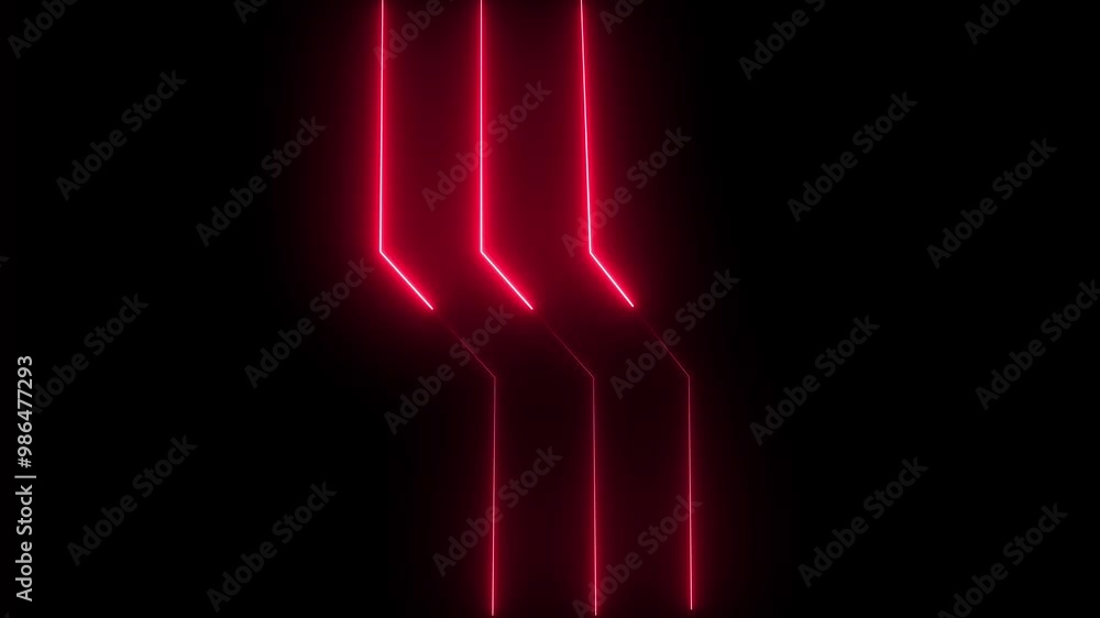Poster abstract red color neon light animated on a dark background. abstraction neon lines moving up screen