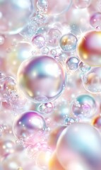 Light pink and blue spheres floating in a soft composition