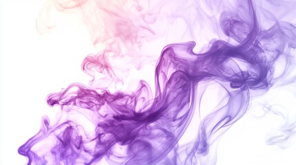 Delicate violet smoke tendrils rise gracefully, showcasing a blend of rich and lighter hues against a pristine white backdrop, creating an ethereal and artistic visual experience.