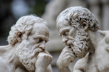 Naklejka premium A bustling marketplace where two philosophers argue