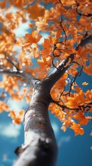 A stunning arrangement of fiery red and orange Paperbark Maple leaves fills the view