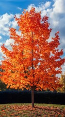Naklejka premium The stunning Paperbark Maple stands proudly adorned with radiant red foliage
