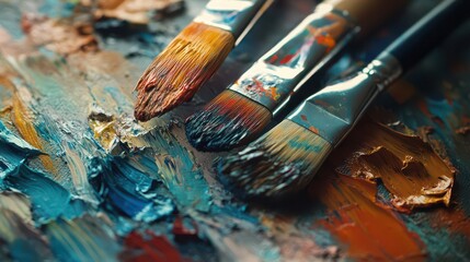 Obraz premium Vibrant Paint Palette with Brushes