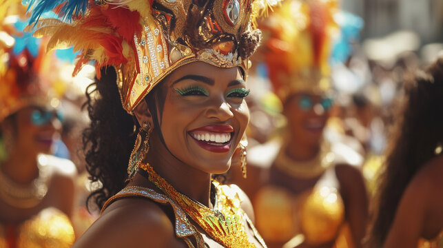 Parada karnawałowa w Rio de Janeiro to prawdziwe święto kolor&oacute;w i dźwięk&oacute;w. Uczestnicy przebrani w przepiękne kostiumy przechodzą przez ulice.