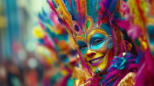 Parada karnawałowa w Rio de Janeiro to prawdziwe święto kolor&oacute;w i dźwięk&oacute;w. Uczestnicy przebrani w przepiękne kostiumy przechodzą przez ulice.